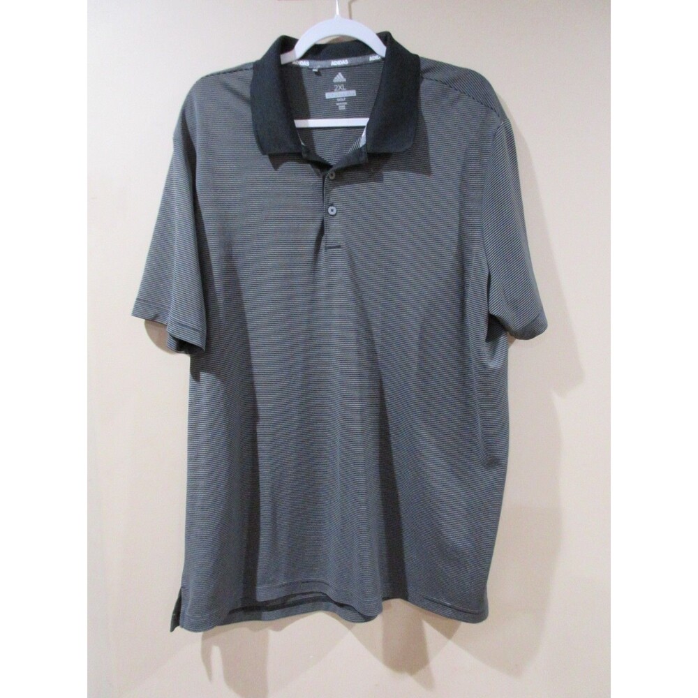 Adidas Golf Polo Shirt Men's Size 2XL Gray Black Striped Performance